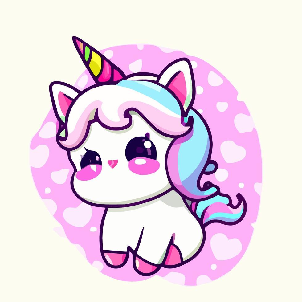 linda ilustración de unicornio unicornio kawaii chibi estilo de dibujo vectorial dibujos animados de unicornio vector