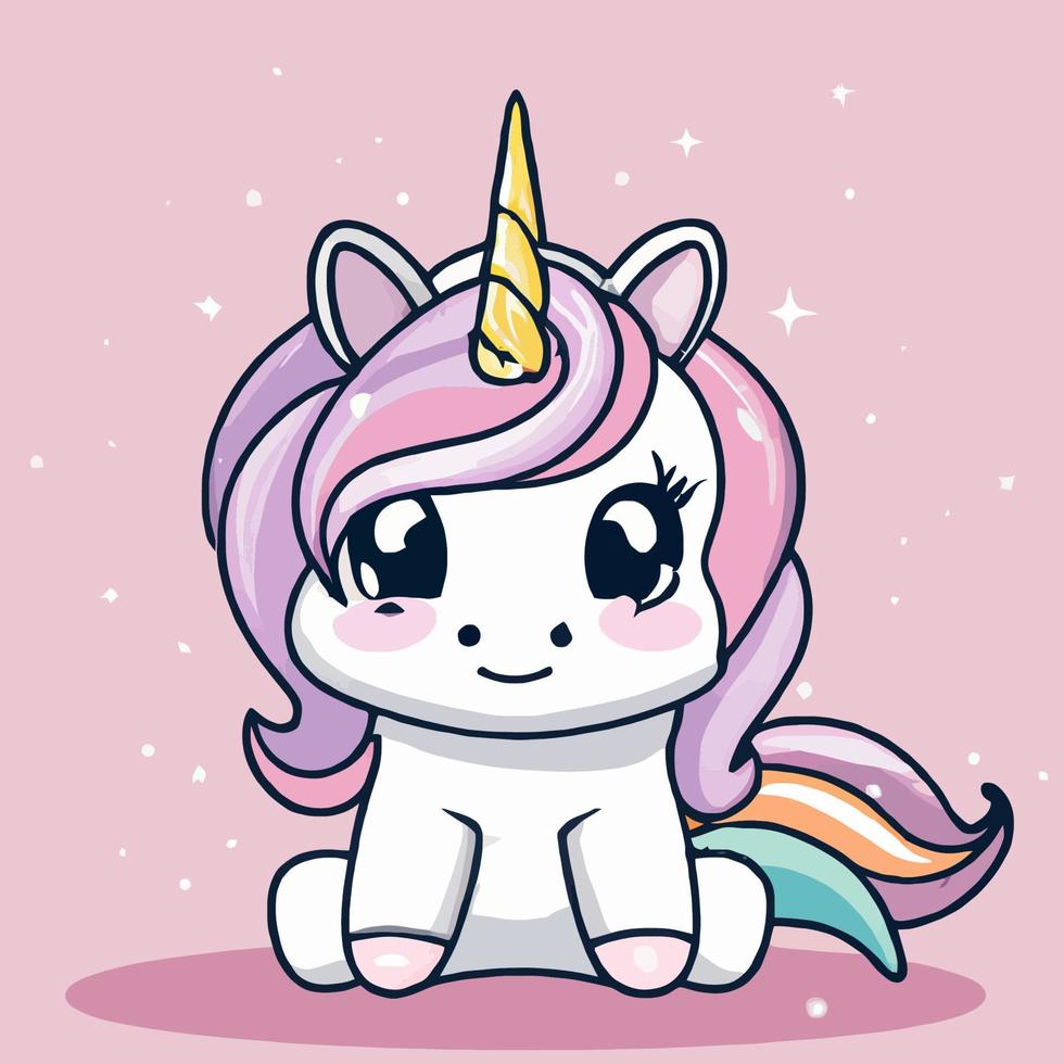 linda ilustración de unicornio unicornio kawaii chibi estilo de dibujo vectorial dibujos animados de unicornio vector