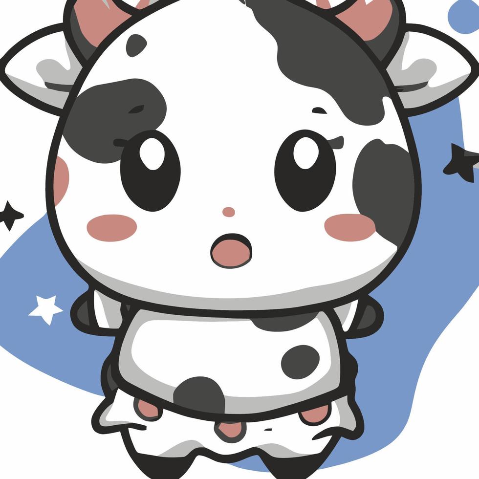 Cute chibi cow kawaii illustration cow farm icon graphic vector