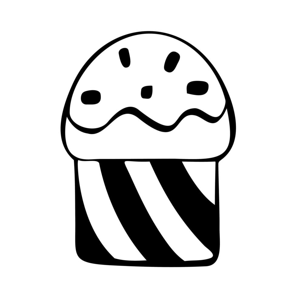 Black line Cupcake with topping on white background. Vector illustration about sweet.