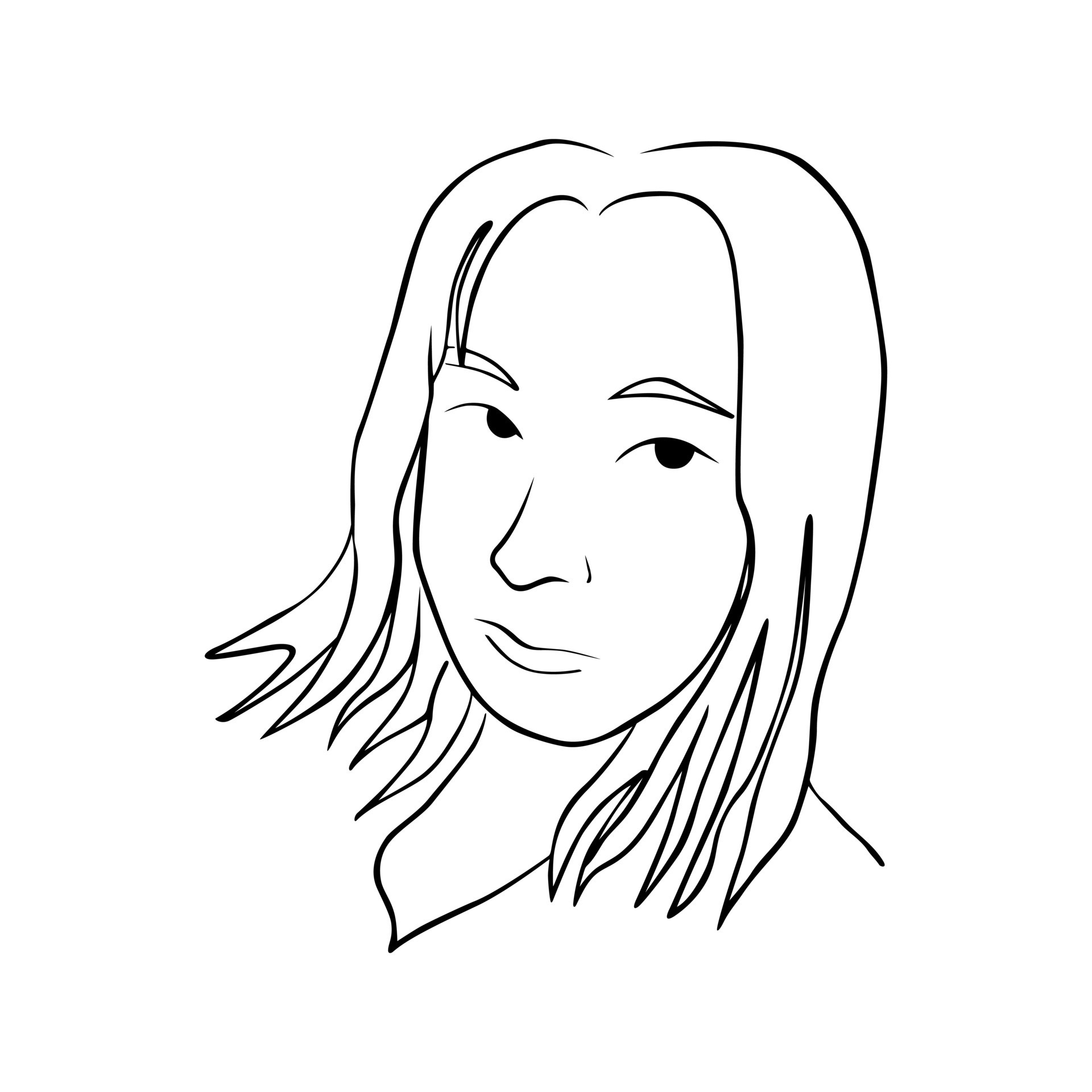 Woman bust drawing, Line art on white background, handdrawn graphics. Vector illustration