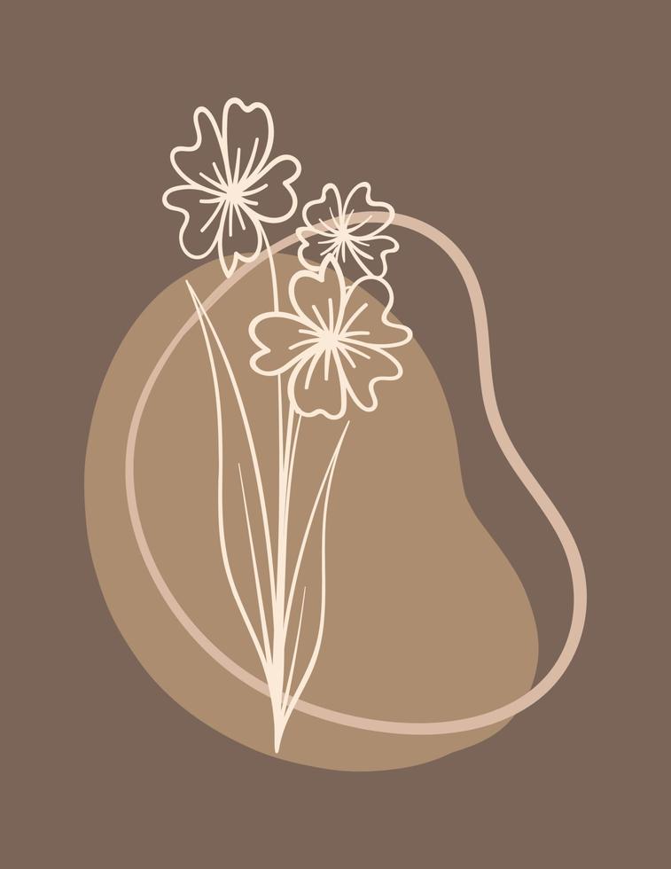 Fondo de arte abstracto boho floral simple minimalista dibujado a mano. ilustraciones estéticas modernas. colección de estilo bohemio de diseño artístico contemporáneo para decoración de paredes, postales, afiches vector