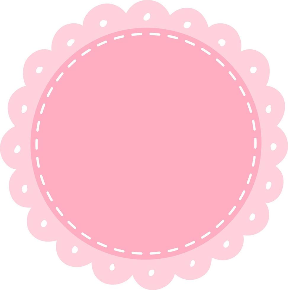 Scalloped Edge Stitched Circle Badge Vector. Simple label sticker frame template. Cute vintage frill ornament. Vector illustration isolated on white background.