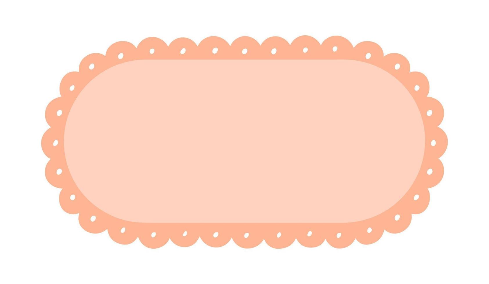 Scalloped Edge Oval Long Frame Badge Vector. Simple label sticker template. Cute vintage frill ornament. Vector illustration isolated on white background.