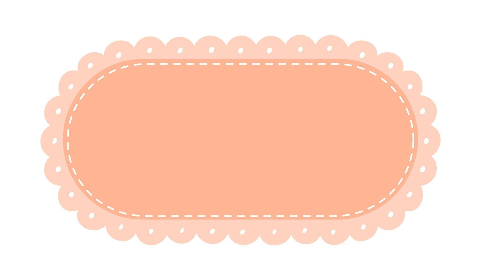 Scalloped Edge Stitched Rectangle Long Frame Badge Vector. Simple label sticker template. Cute vintage frill ornament. Vector illustration isolated on white background.