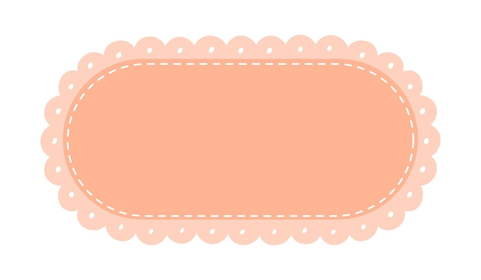 Scalloped Edge Stitched Rectangle Long Frame Badge Vector. Simple label sticker template. Cute vintage frill ornament. Vector illustration isolated on white background.