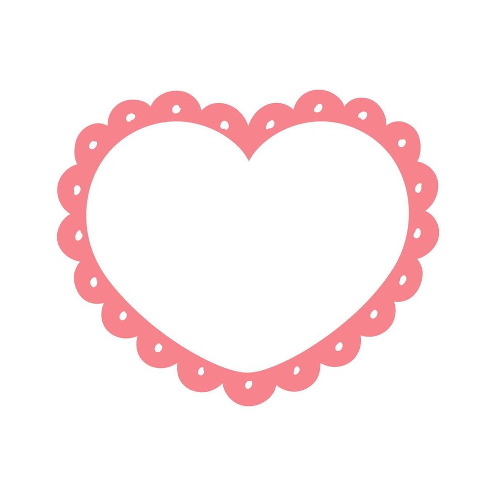 Scalloped Edge Heart Frame Badge Vector. Simple label sticker template. Cute Valentines Day frill ornament. Vector illustration isolated on white background.