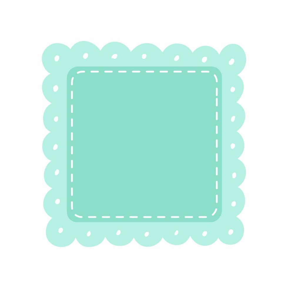 Scalloped Edge Stitched Square Badge Vector. Simple label sticker template. Cute vintage frill ornament. Vector illustration isolated on white background.