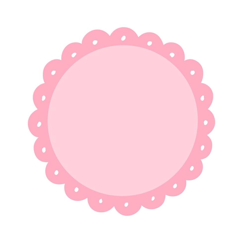 Scalloped Edge Circle Frame Badge Vector. Simple label sticker template. Cute vintage frill ornament. Vector illustration isolated on white background.