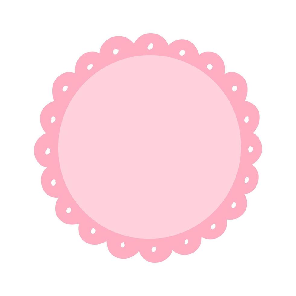 Scalloped Edge Circle Frame Badge Vector. Simple label sticker template. Cute vintage frill ornament. Vector illustration isolated on white background.