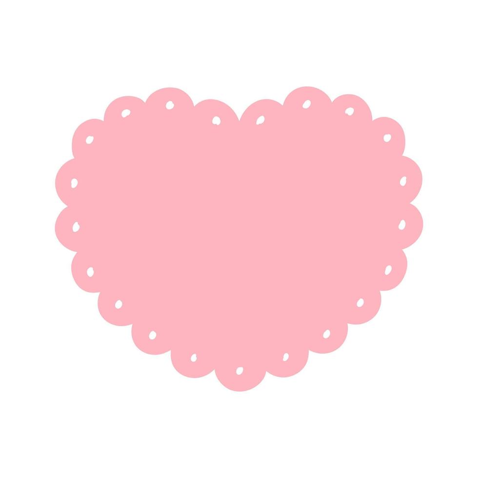 Scalloped Edge Doily Heart Frame Badge Vector. Simple label sticker template. Cute Valentines Day frill ornament. Vector illustration isolated on white background.