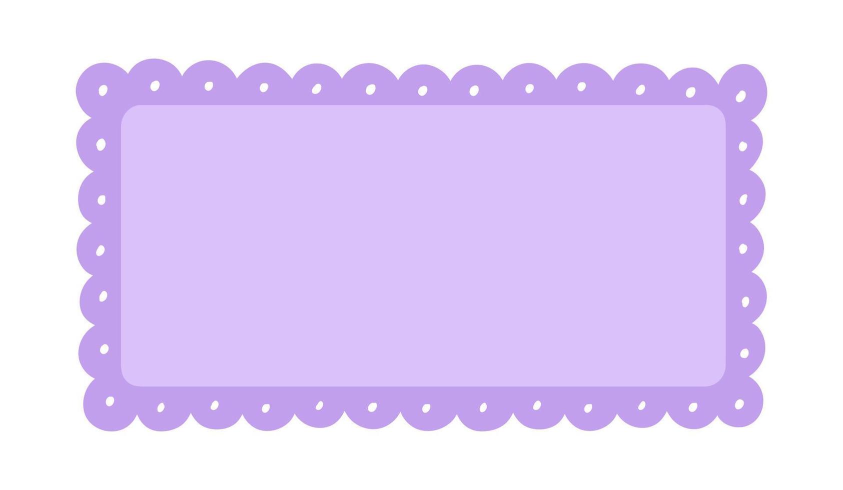 Scalloped Edge Rectangle Long Frame Badge Vector. Simple label sticker template. Cute vintage frill ornament. Vector illustration isolated on white background.