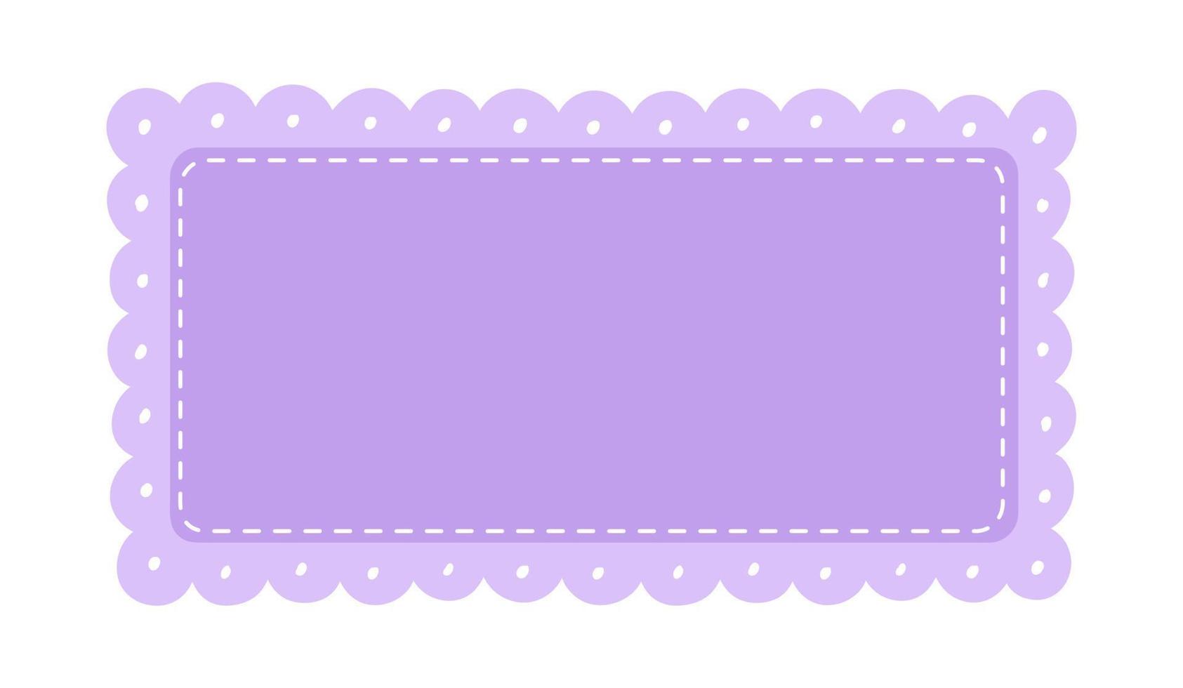 Scalloped Edge Stitched Rectangle Long Frame Badge Vector. Simple label sticker template. Cute vintage frill ornament. Vector illustration isolated on white background.