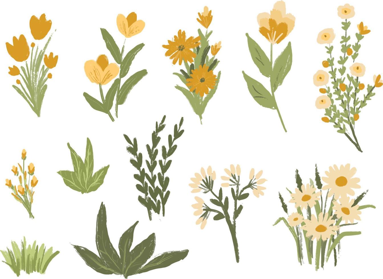 Hand drawn spring flower and leaf collection Vector Illustration