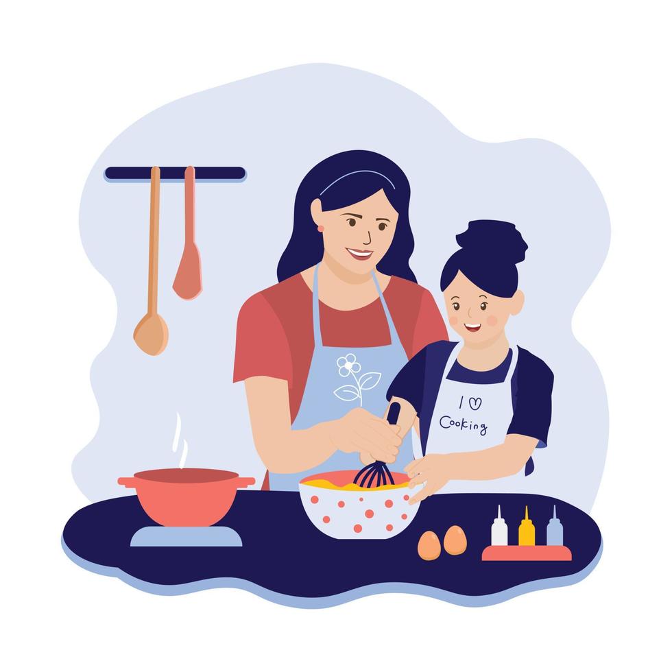 Vector Mom and daughter baking concept illustration mother's day