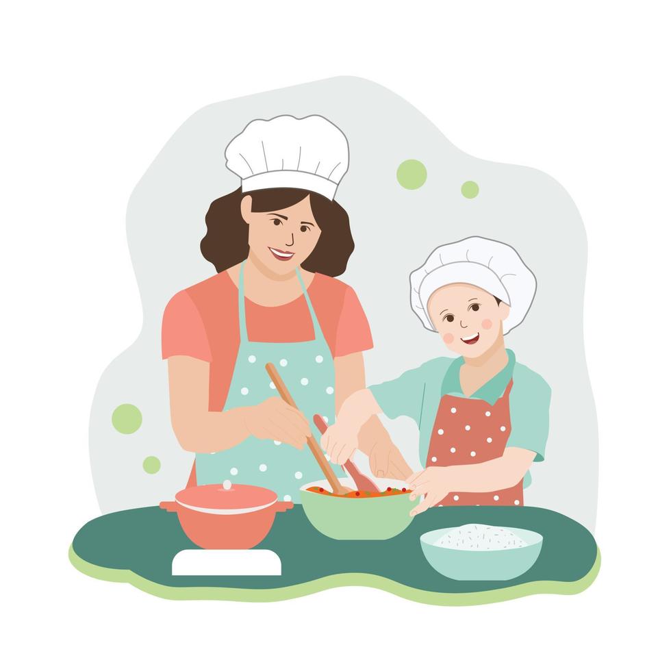 Vector Mom and daughter baking concept illustration mother's day
