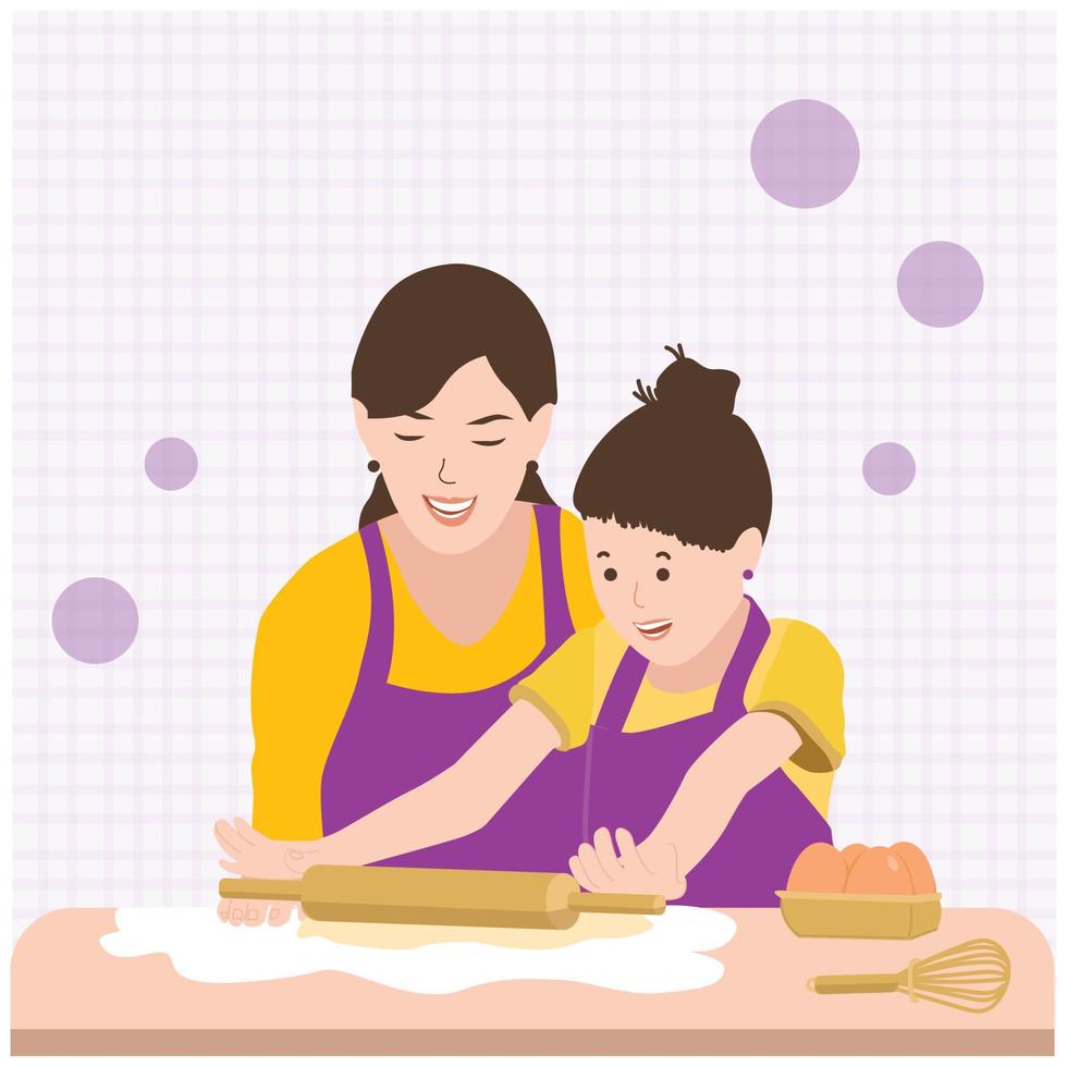 Vector Mom and daughter baking concept illustration mother's day