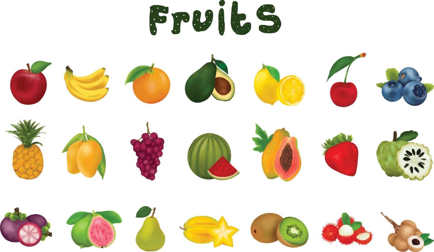 vector set colección de frutas planas