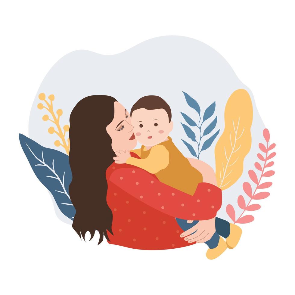 Vector Mom and Baby concept illustration mother's day