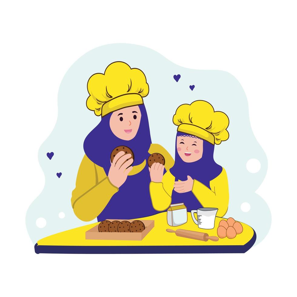 Vector Mom and daughter baking concept illustration mother's day