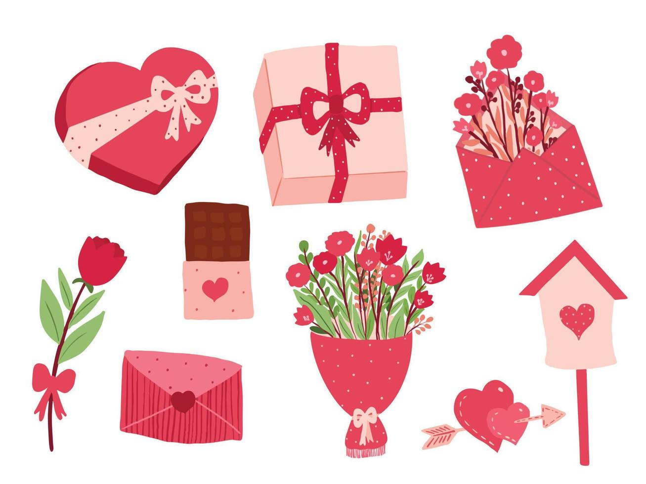 Vector Flat Valentines day celebration flower gift love Illustration