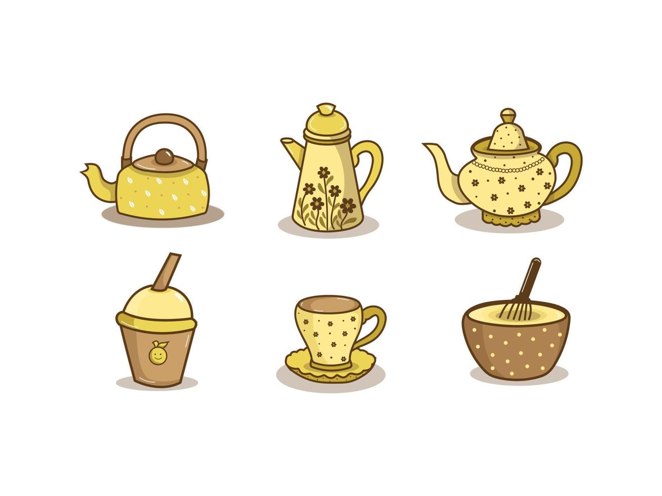 Vector ceramic cup and kettle illustration concept