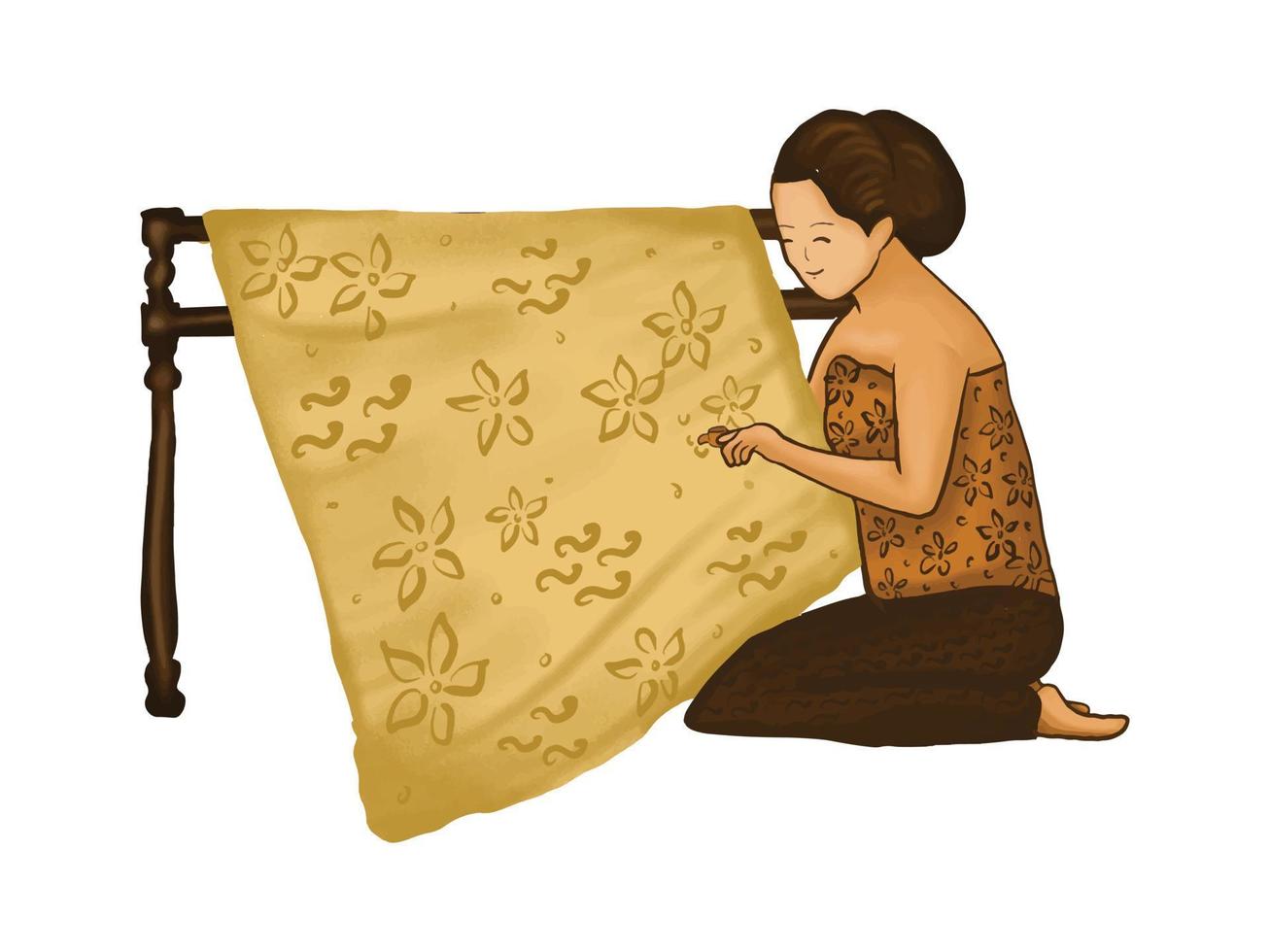 Vector Flat batik painting and waxing traditional making process with hand dyed Concept Illustration