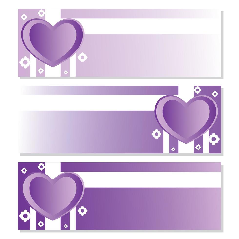 Purple gradient background. Vector illustration of a geometric banner heart. Cute love banner or greeting card