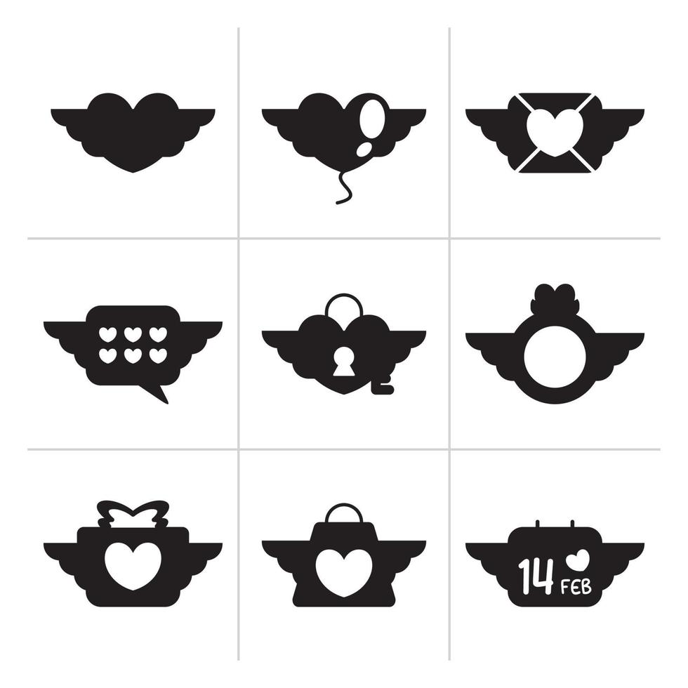 Valentine icon set, silhouettes. Valentines day sign and symbol of love vector