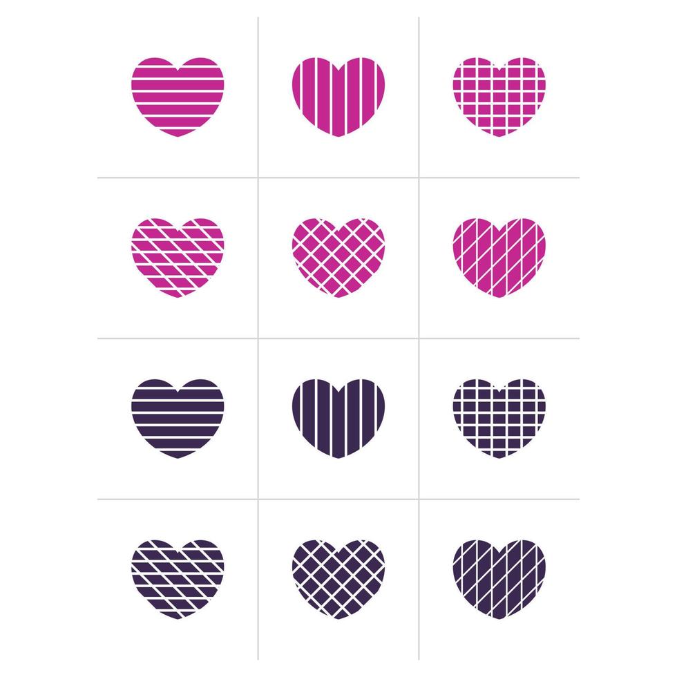 Heart icon set, valentines day symbol of affection, simple line vector design.