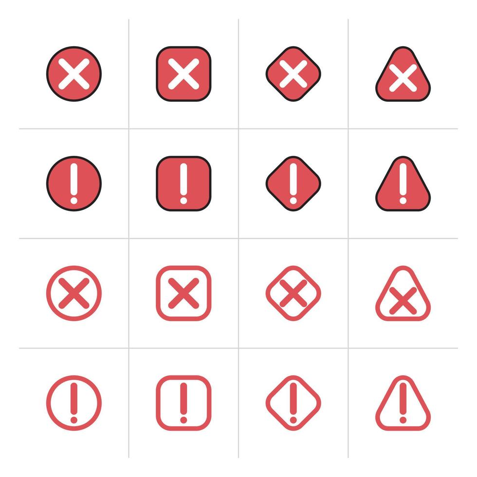 circle exclamation mark. Vector isolated element. Red circle, square, triangle symbol.