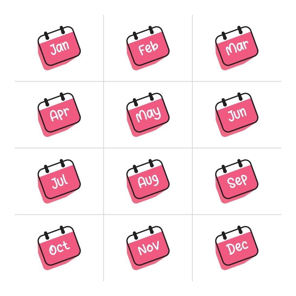 A set of pink calendar month icons illustration format vector. vector