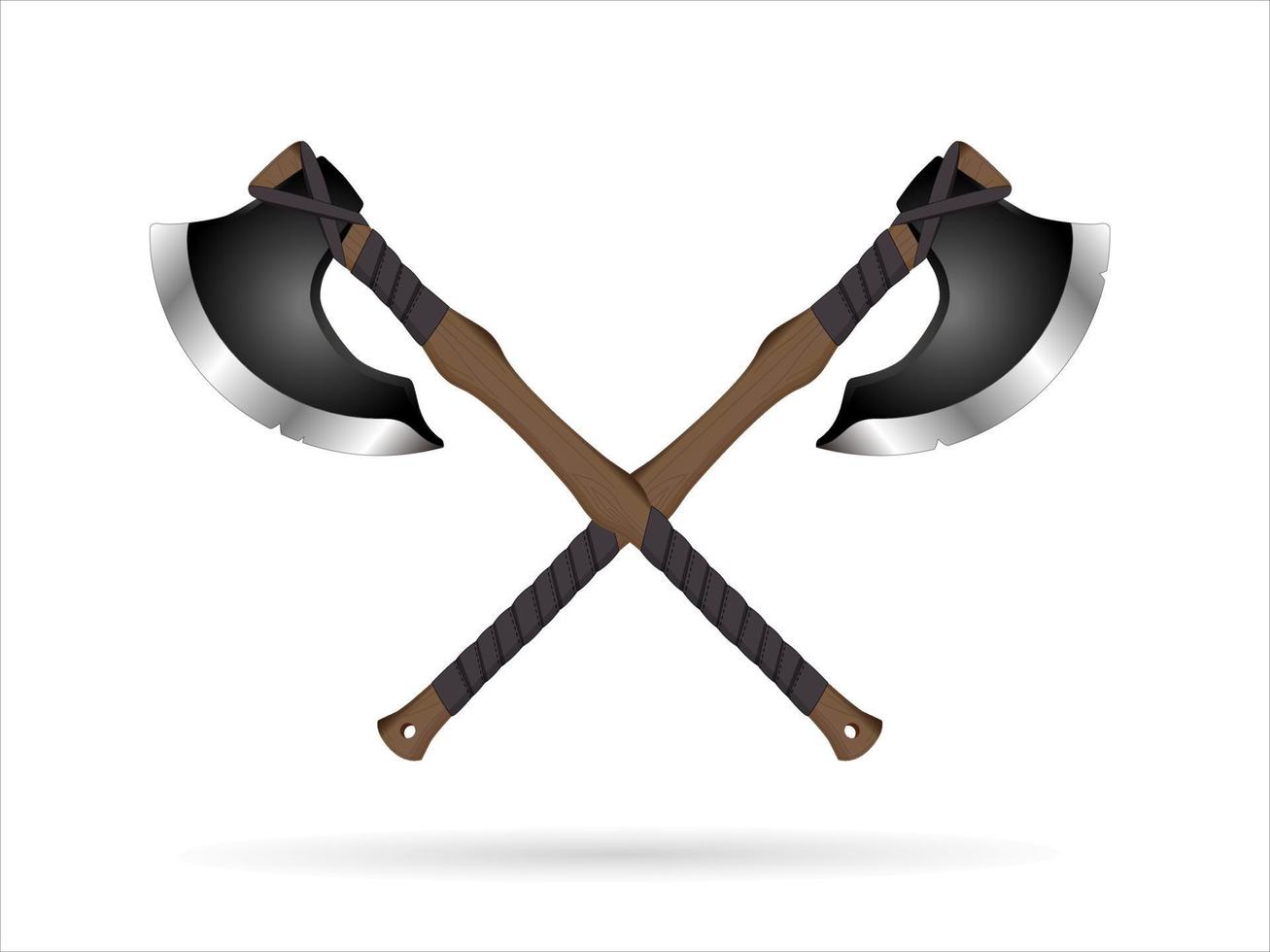 3D realistic crossed axe - Medieval axe, Ancient axe vector