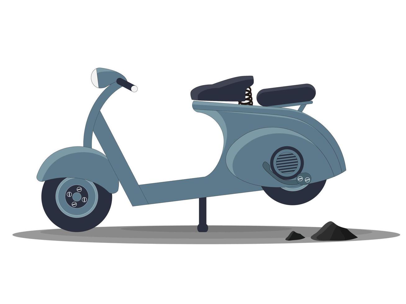 Blue vintage scooter with two seats. Motorcycle vector illustration isolated on white background