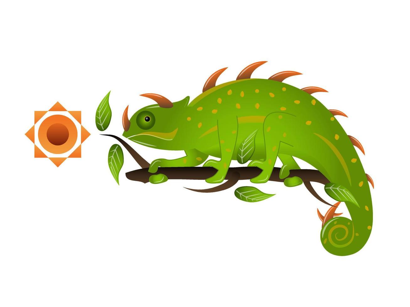 Exotic green chameleon lizards vector illustration