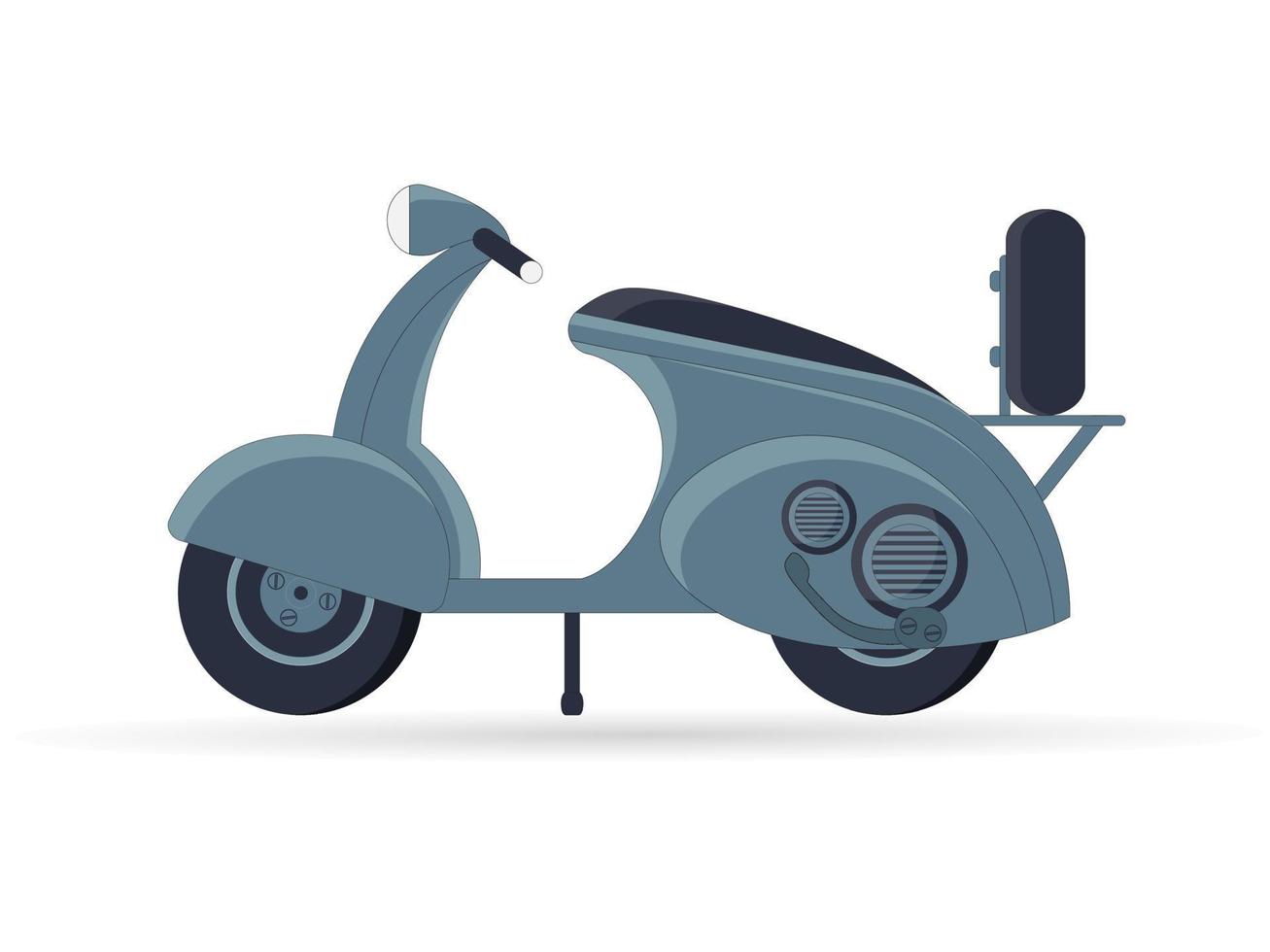 Blue vintage scooter with spare tire - Scooter motorcycle illustration. Vector illustration isolated on white