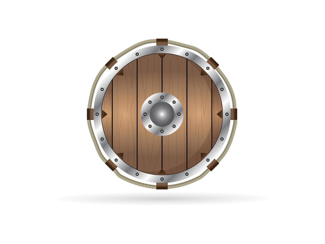 Escudo redondo de madera. Ilustración de vector de escudo vikingo vintage