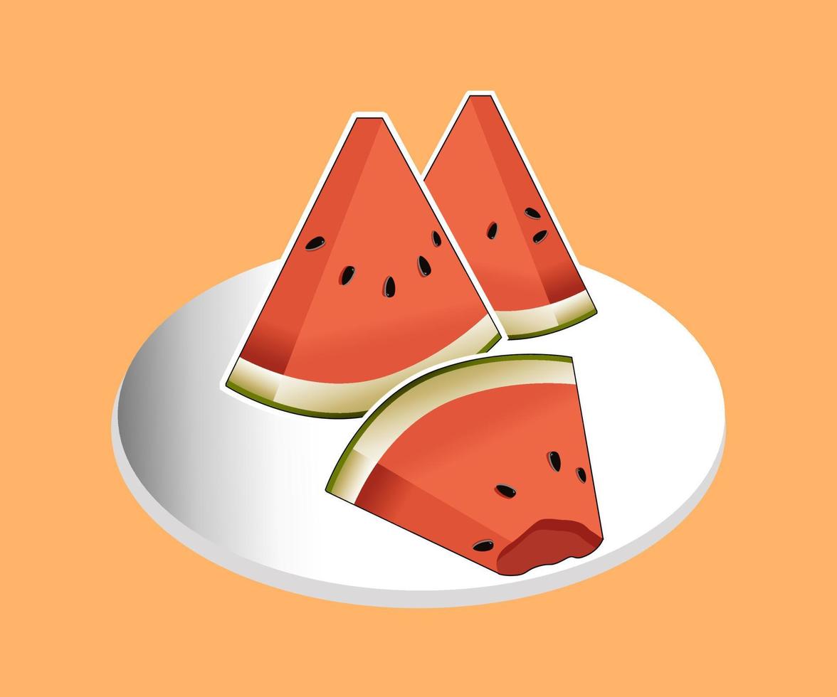 Illustration 3d vector of watermelon on the plate fit for logos and food design needs