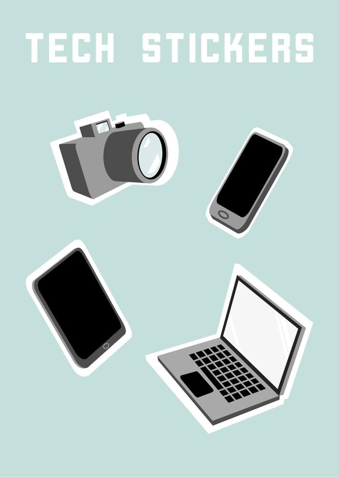 Tech stickers mini set vector