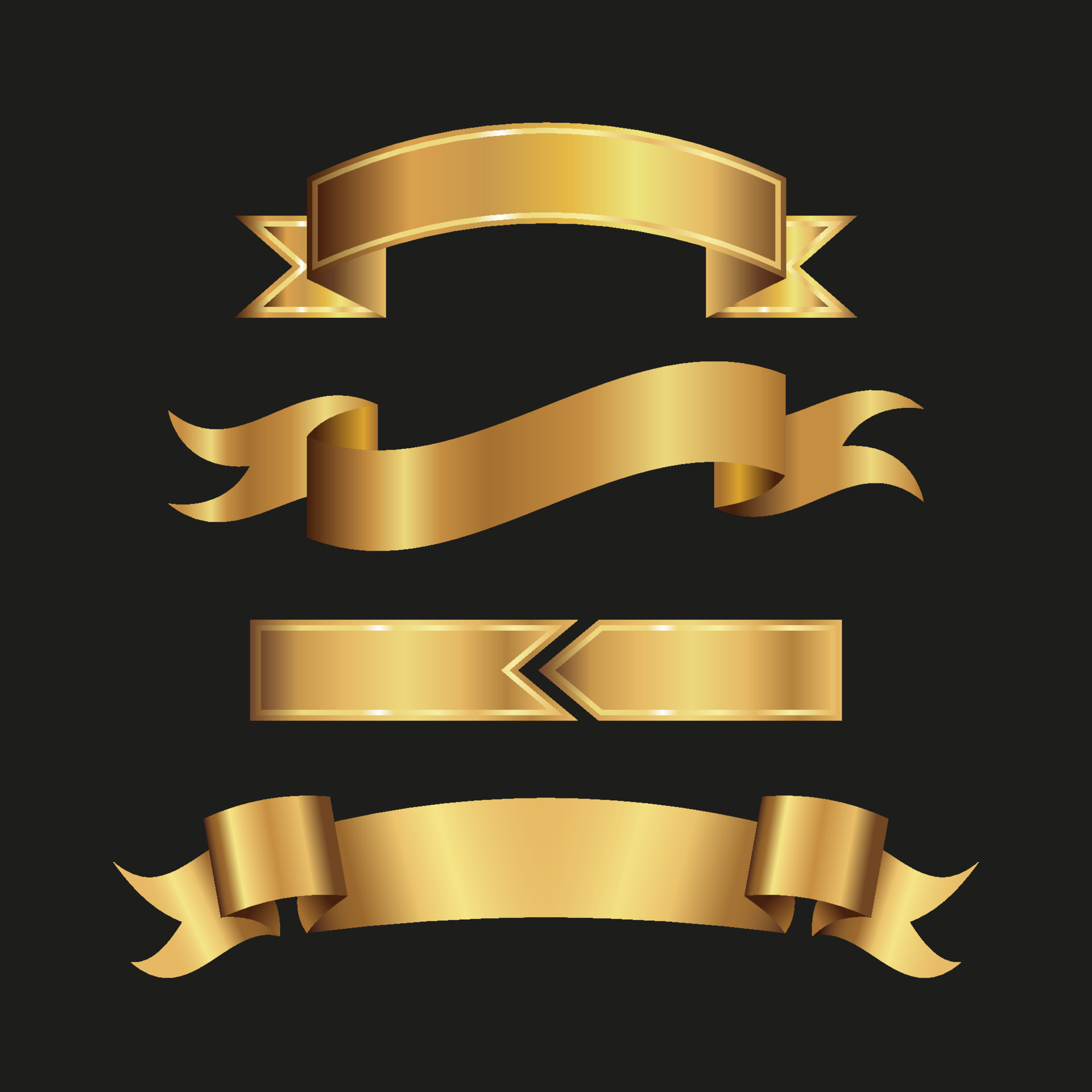 Gold ribbons banner set isolated on black background 17049147 Vector
