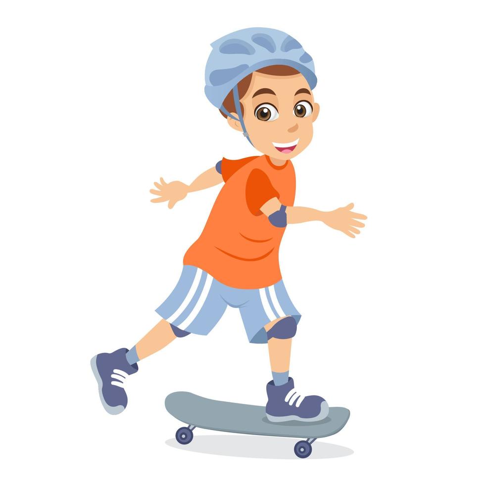 Cute cartoon little boy skateboarding isolated on white background vector