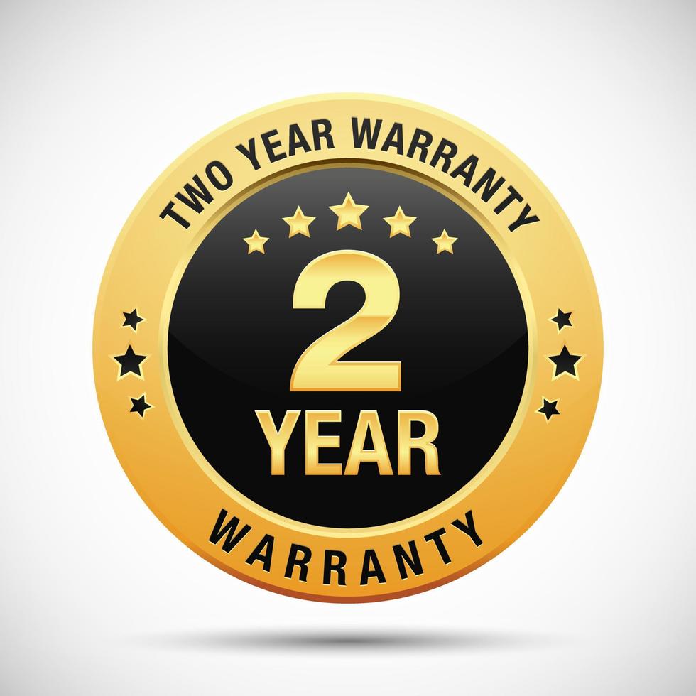 2 years warranty golden badge isolated on white background vector