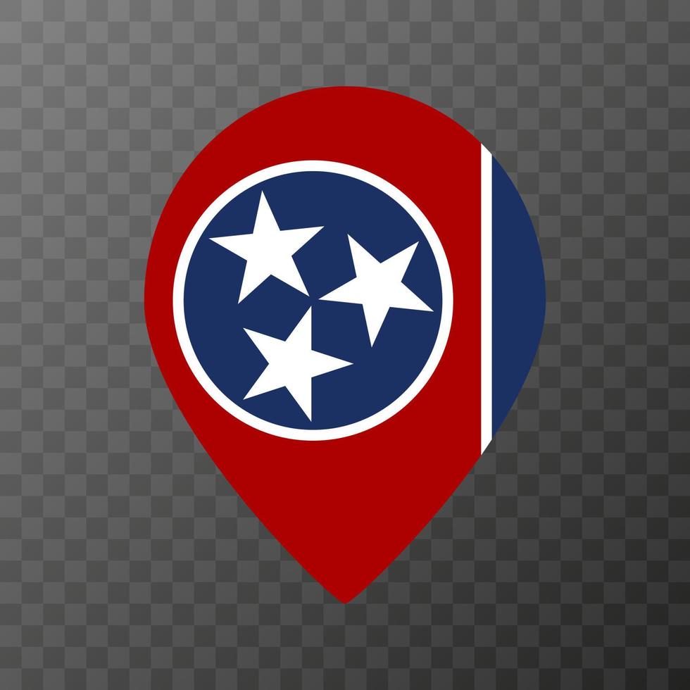 puntero del mapa con bandera del estado de tennesse. ilustración vectorial vector