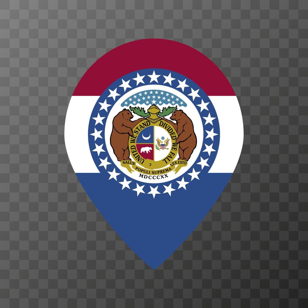 puntero del mapa con bandera del estado de missouri. ilustración vectorial vector