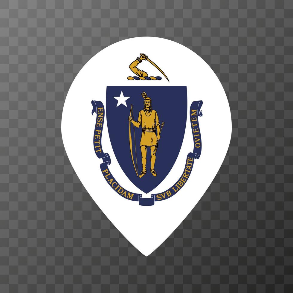 Map pointer with flag Massachusetts state. Vector illustration.