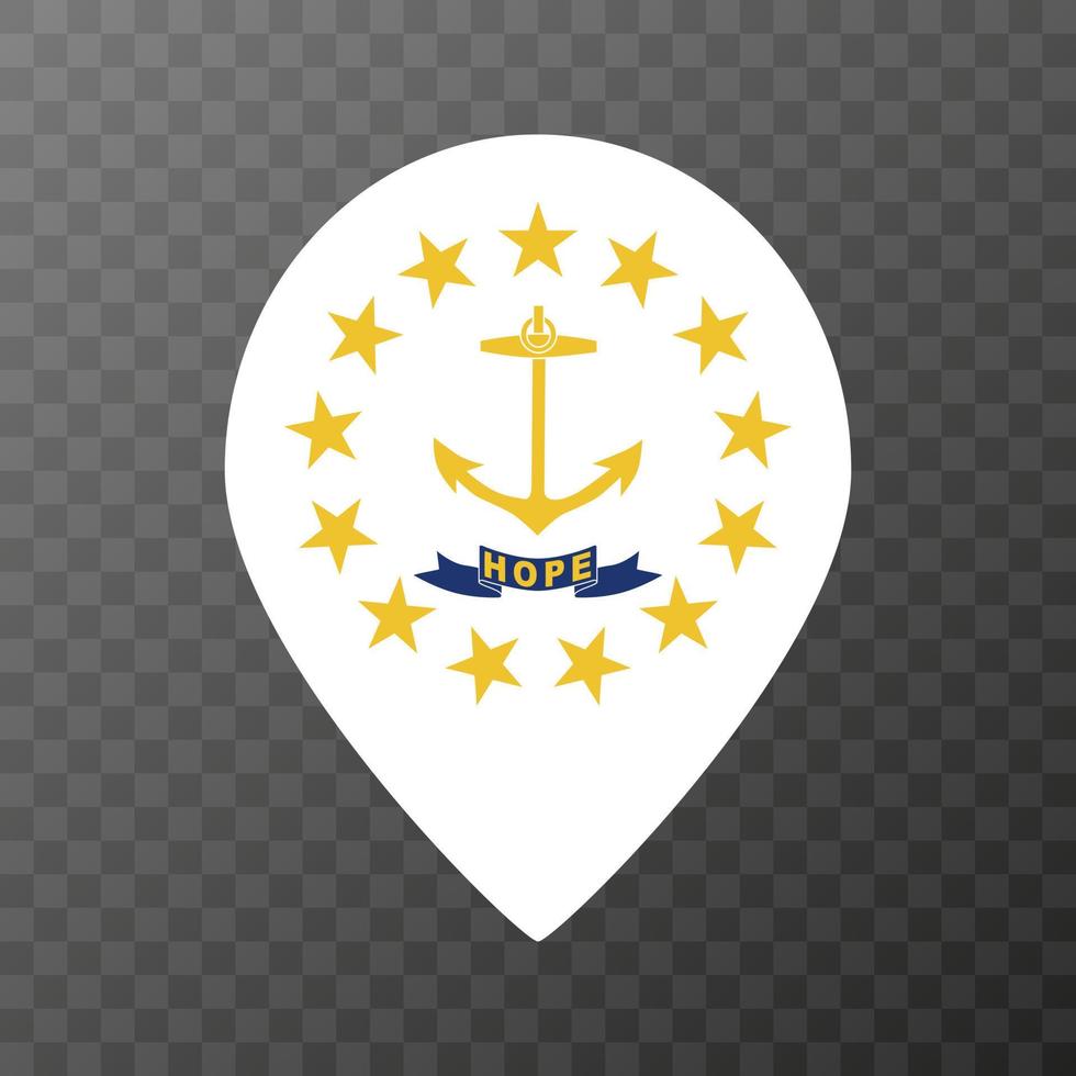 Map pointer with flag Rhode Island state. Vector illustration.