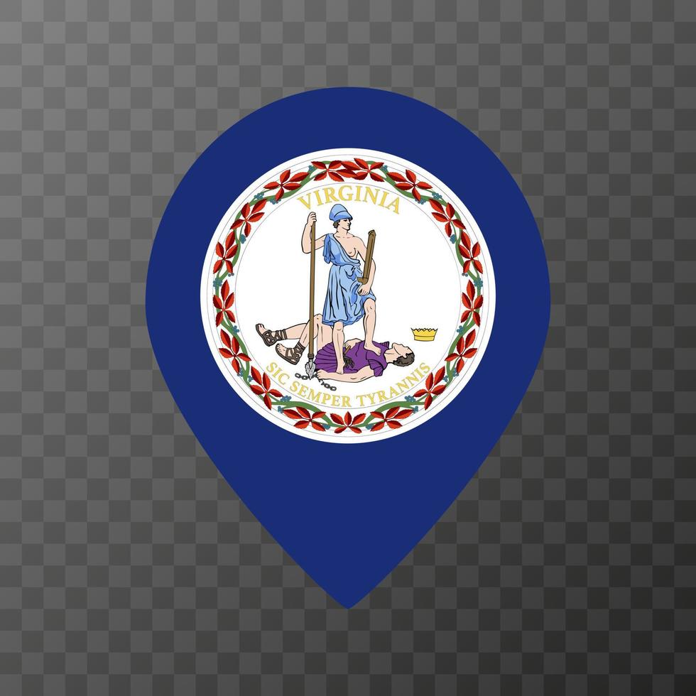Map pointer with flag Virginia state. Vector illustration.