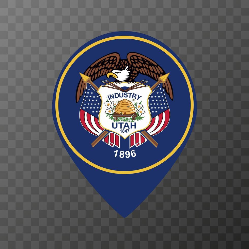 Map pointer with flag Utah state. Vector illustration.