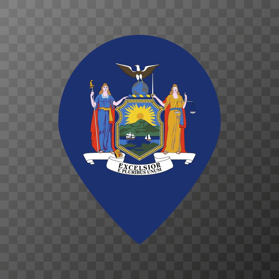 Map pointer with flag New York state. Vector illustration.