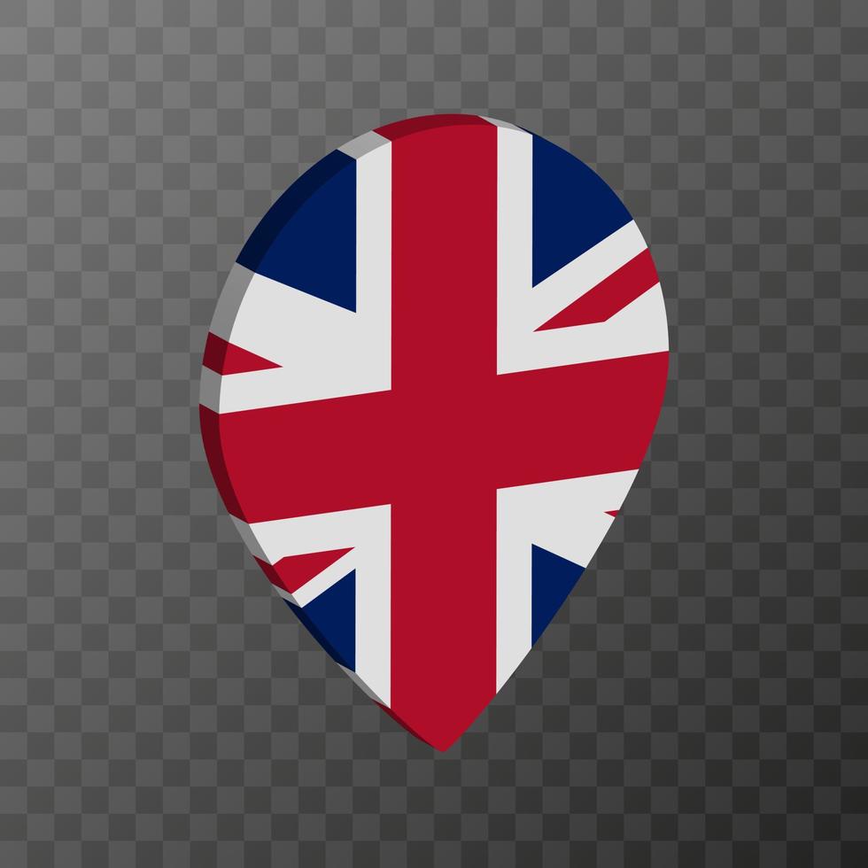 Map pointer with UK flag. Vector illustration.